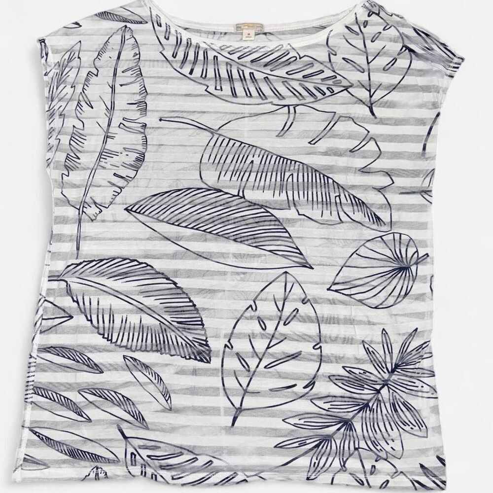 Gap White and Navy Nature Leaf Sheer Stripes Shirt